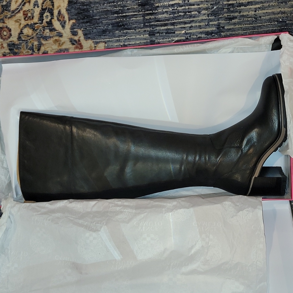 Vince Camuto NWT Black Leather Wide Calf Knee High Boots